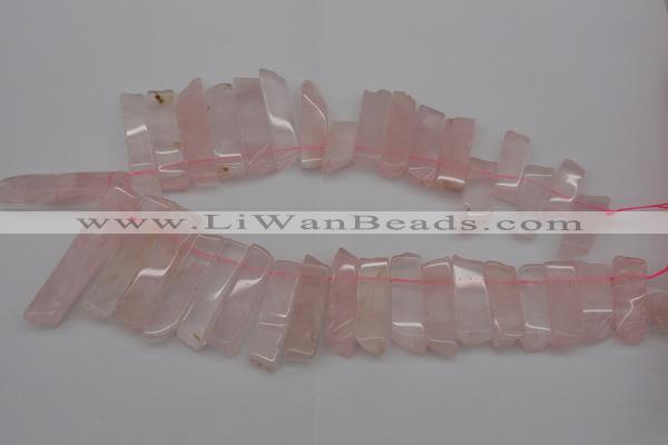 CTD361 Top drilled 10*28mm - 10*50mm wand rose quartz beads