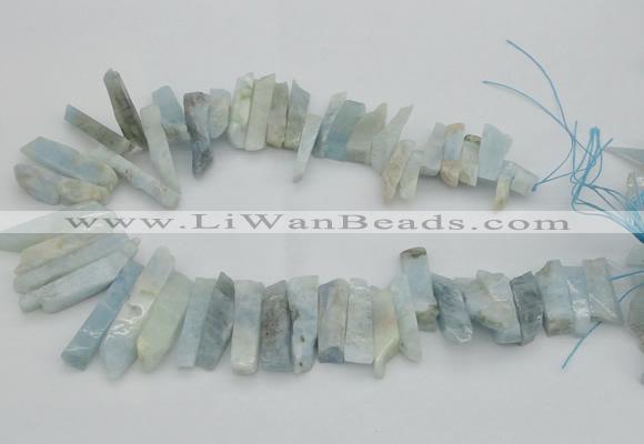 CTD394 Top drilled 8*18mm - 10*50mm wand aquamarine beads