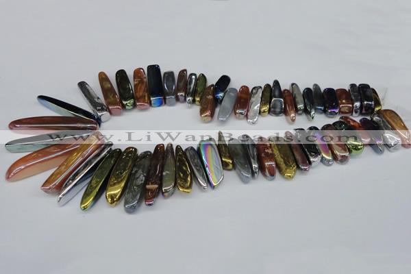 CTD526 Top drilled 10*25mm - 10*60mm wand plated agate beads