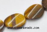 CTE04 twisted flat oval 15*20mm yellow tiger eye beads wholesale