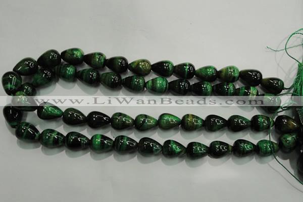 CTE1032 15.5 inches 12*16mm teardrop dyed green tiger eye beads