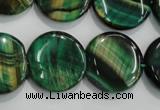 CTE1066 15.5 inches 18mm flat round dyed green tiger eye beads