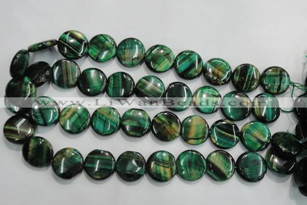 CTE1066 15.5 inches 18mm flat round dyed green tiger eye beads