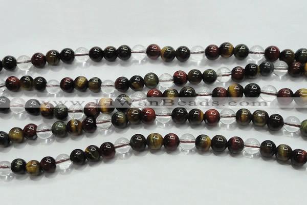 CTE1125 15 inches 6mm round mixed tiger eye & white crystal beads