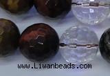 CTE1134 15 inches 12mm faceted round mixed tiger eye & white crystal beads