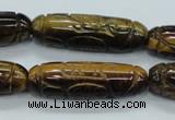 CTE116 15.5 inches 12*40mm carved cylinder yellow tiger eye beads