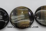 CTE1352 15.5 inches 30mm flat round yellow & blue tiger eye beads