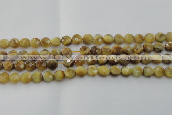 CTE1536 15.5 inches 10mm faceted coin golden tiger eye beads