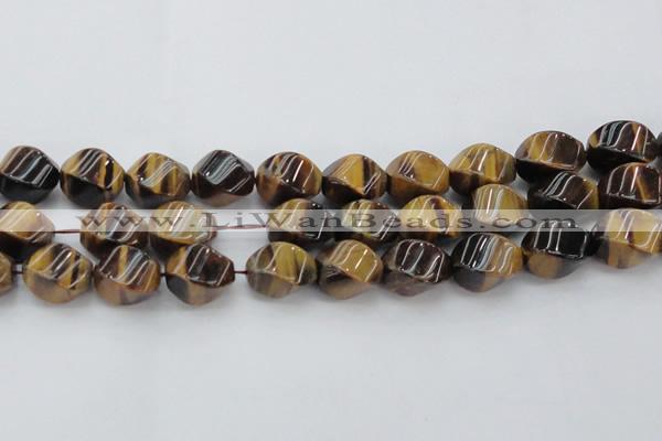 CTE1592 15.5 inches 13*18mm twisted rice yellow tiger eye beads