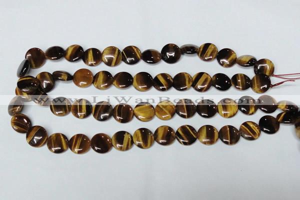 CTE176 15.5 inches 12mm flat round yellow tiger eye gemstone beads