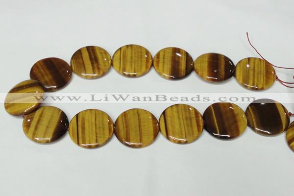 CTE178 15.5 inches 30mm flat round yellow tiger eye gemstone beads