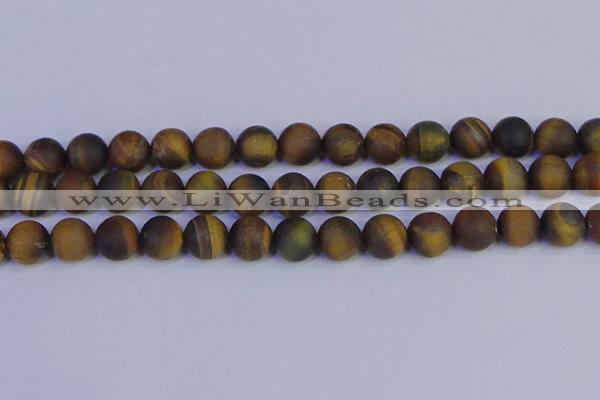 CTE1815 15.5 inches 14mm round matte yellow iron tiger beads