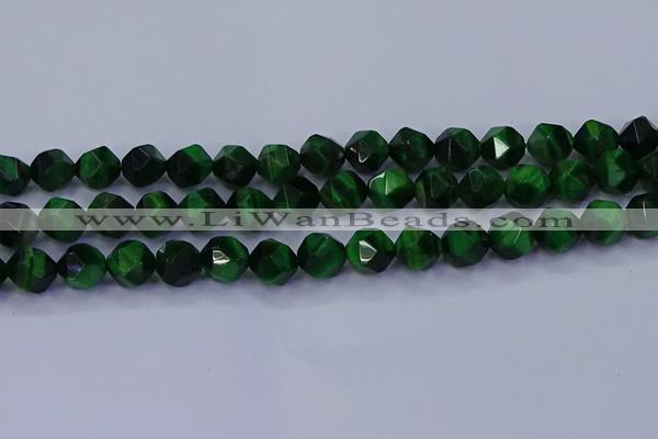 CTE1924 15.5 inches 12mm faceted nuggets green tiger eye beads