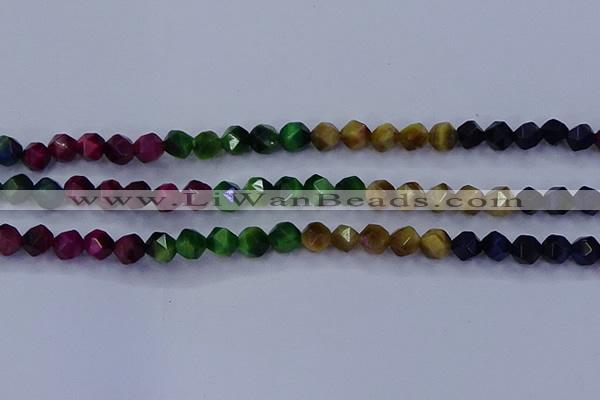 CTE1927 15.5 inches 8mm faceted nuggets colorful tiger eye beads