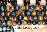 CTE2229 15.5 inches 12mm faceted round colorful tiger eye beads