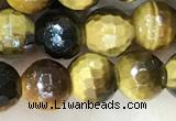 CTE2232 15.5 inches 6mm faceted round yellow tiger eye beads