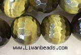 CTE2234 15.5 inches 10mm faceted round yellow tiger eye beads