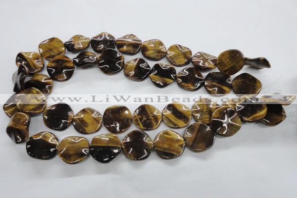 CTE323 15.5 inches 20mm wavy coin yellow tiger eye gemstone beads