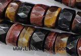 CTE408 15.5 inches 7*12mm faceted tyre red & yellow tiger eye beads