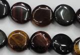 CTE62 15.5 inches 14mm flat round mixed tiger eye gemstone beads