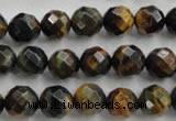 CTE723 15.5 inches 10mm faceted round yellow & blue tiger eye beads