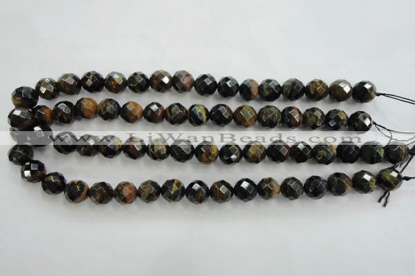 CTE724 15.5 inches 12mm faceted round yellow & blue tiger eye beads