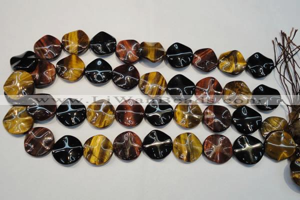 CTE806 15.5 inches 20mm wavy coin colorful tiger eye beads