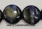 CTE965 15.5 inches 25mm flat round dyed blue tiger eye beads