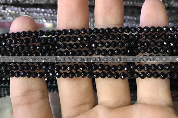 CTG1117 15.5 inches 3mm faceted round tiny black agate beads