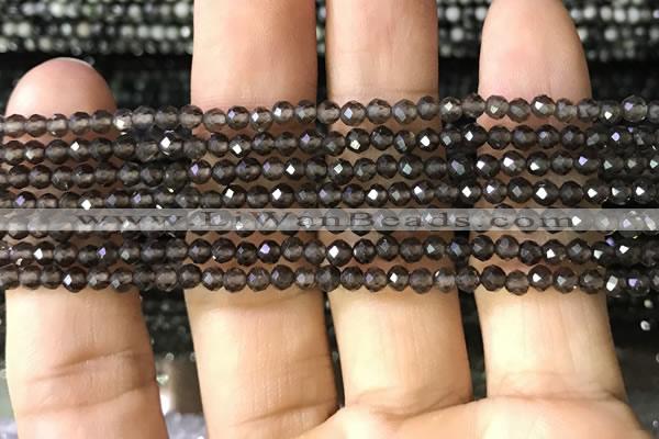 CTG1128 15.5 inches 3mm faceted round tiny smoky quartz beads