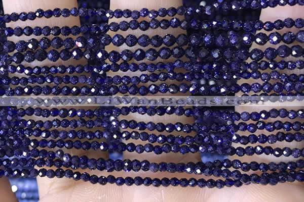 CTG1450 15.5 inches 2mm faceted round blue goldstone beads wholesale