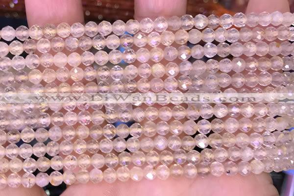 CTG1628 15.5 inches 4mm faceted round tiny golden rutilated quartz beads