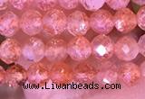 CTG1647 15.5 inches 3mm faceted round tiny strawberry quartz beads