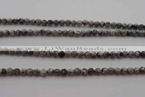 CTG215 15.5 inches 3mm faceted round tiny grey picture jasper beads