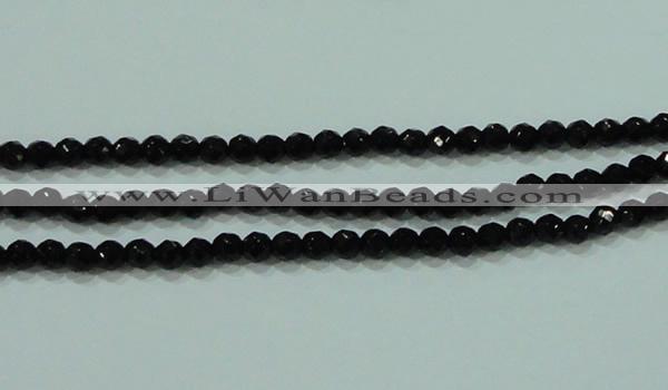 CTG30 15.5 inches 3mm faceted round black agate beads wholesale