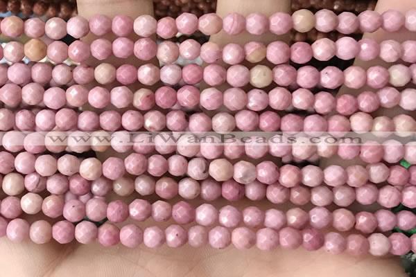 CTG3553 15.5 inches 4mm faceted round pink wooden jasper beads