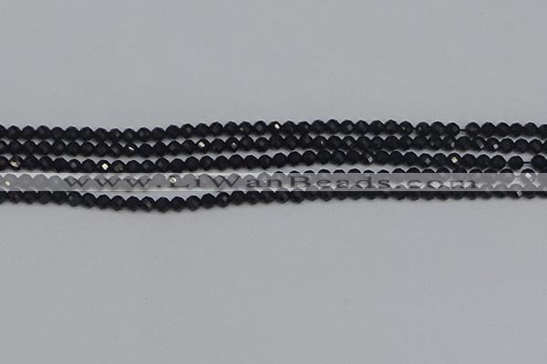 CTG644 15.5 inches 3mm faceted round black tourmaline beads