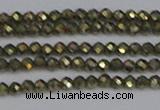 CTG645 15.5 inches 2mm faceted round golden pyrite beads