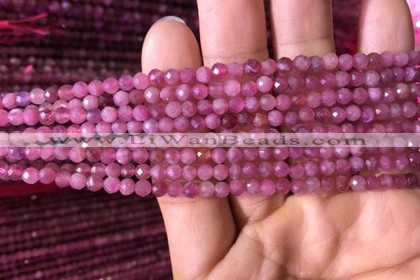 CTG707 15.5 inches 4mm faceted round tiny pink tourmaline beads