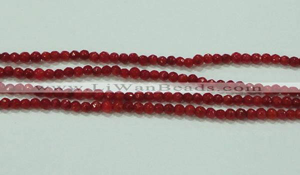 CTG81 15.5 inches 2mm faceted round tiny red coral beads wholesale