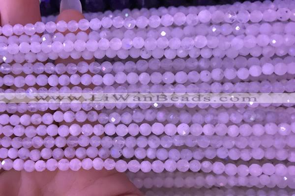 CTG831 15.5 inches 3mm faceted round tiny white moonstone beads