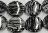 CTJ09 16 inches 20mm flat round black water jasper beads wholesale