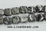 CTJ14 16 inches 10*10mm square black water jasper beads wholesale