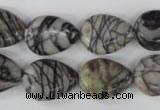 CTJ230 15.5 inches 13*18mm flat teardrop black water jasper beads