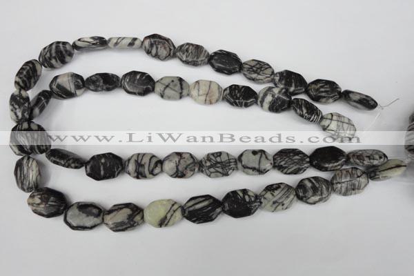 CTJ240 15.5 inches 13*18mm octagonal black water jasper beads