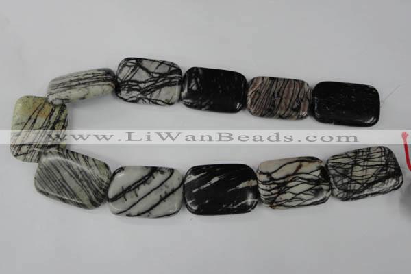 CTJ256 15.5 inches 25*35mm rectangle black water jasper beads