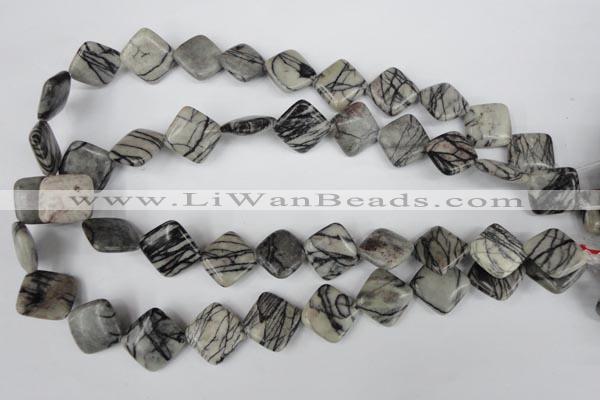 CTJ264 15.5 inches 15*15mm diamond black water jasper beads