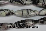 CTJ39 15.5 inches 10*30mm rice black water jasper beads wholesale