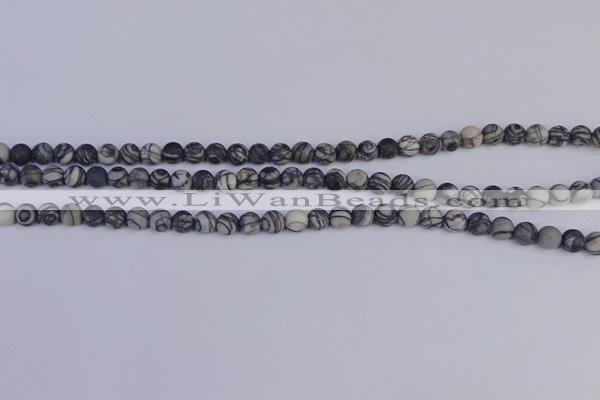 CTJ400 15.5 inches 4mm round matte black water jasper beads