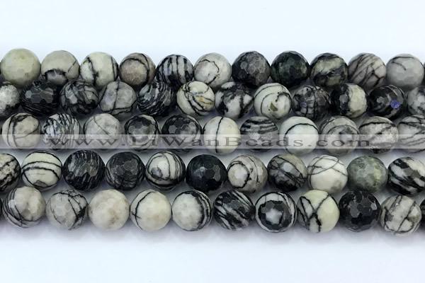 CTJ427 15 inches 10mm faceted round black water jasper beads